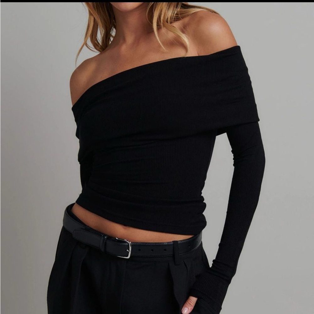 Black over the shoulder long sleeve top